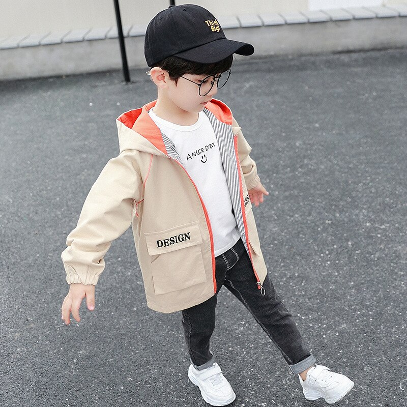 Petit Trench à capuche pour enfants bébé garçon à manches longues coton coupe-vent vêtements d'extérieur décontractés ample enfant en bas âge coupe-vent enfants veste: see chart / 2T  90cm
