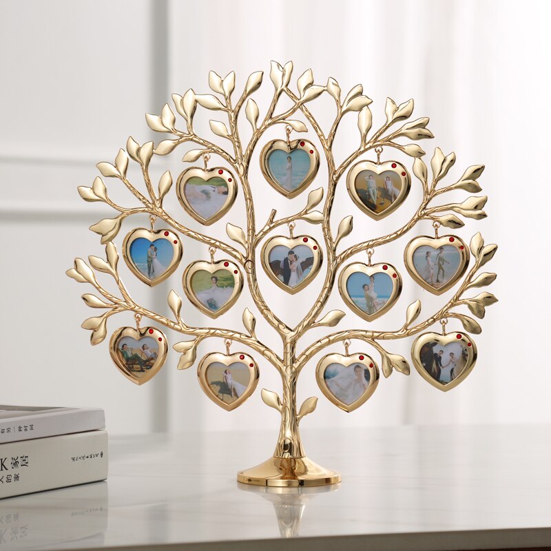 LASODY Rhinestone Family Tree Picture Frame Tree 12 Small Frames Father&#39;s Day Tabletop Home Decoration: Gold