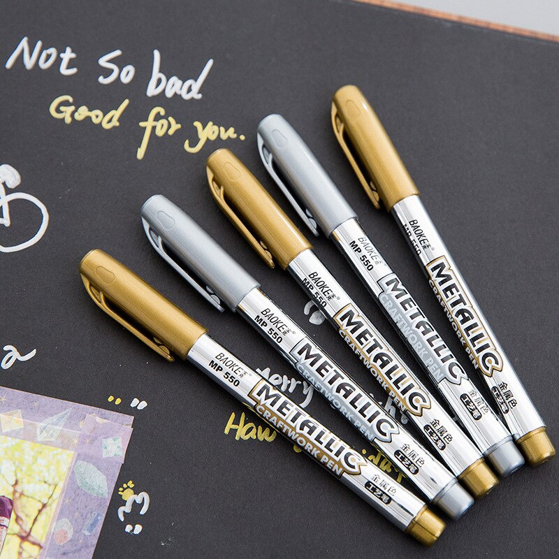 1pc Gold Silber Schnelle Trockene Wasserdichte dauerhaft Öl Marker Stifte Reifen CD Stoff Zeichnung Gruß Karte Unterschrift Kalligraphie Stift