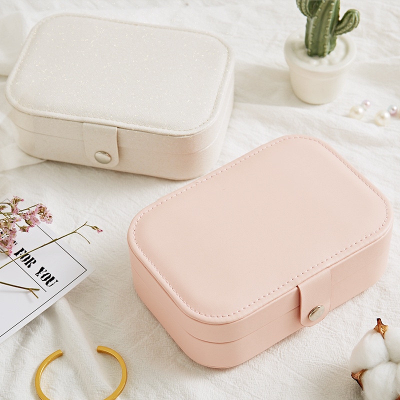 Koreaanse Stijl Verse En Eenvoudige Meisje Oorbellen Plaat Sieraden Doos Portable Lederen Oorbellen Ring Multifunctionele Sieraden Opbergdoos