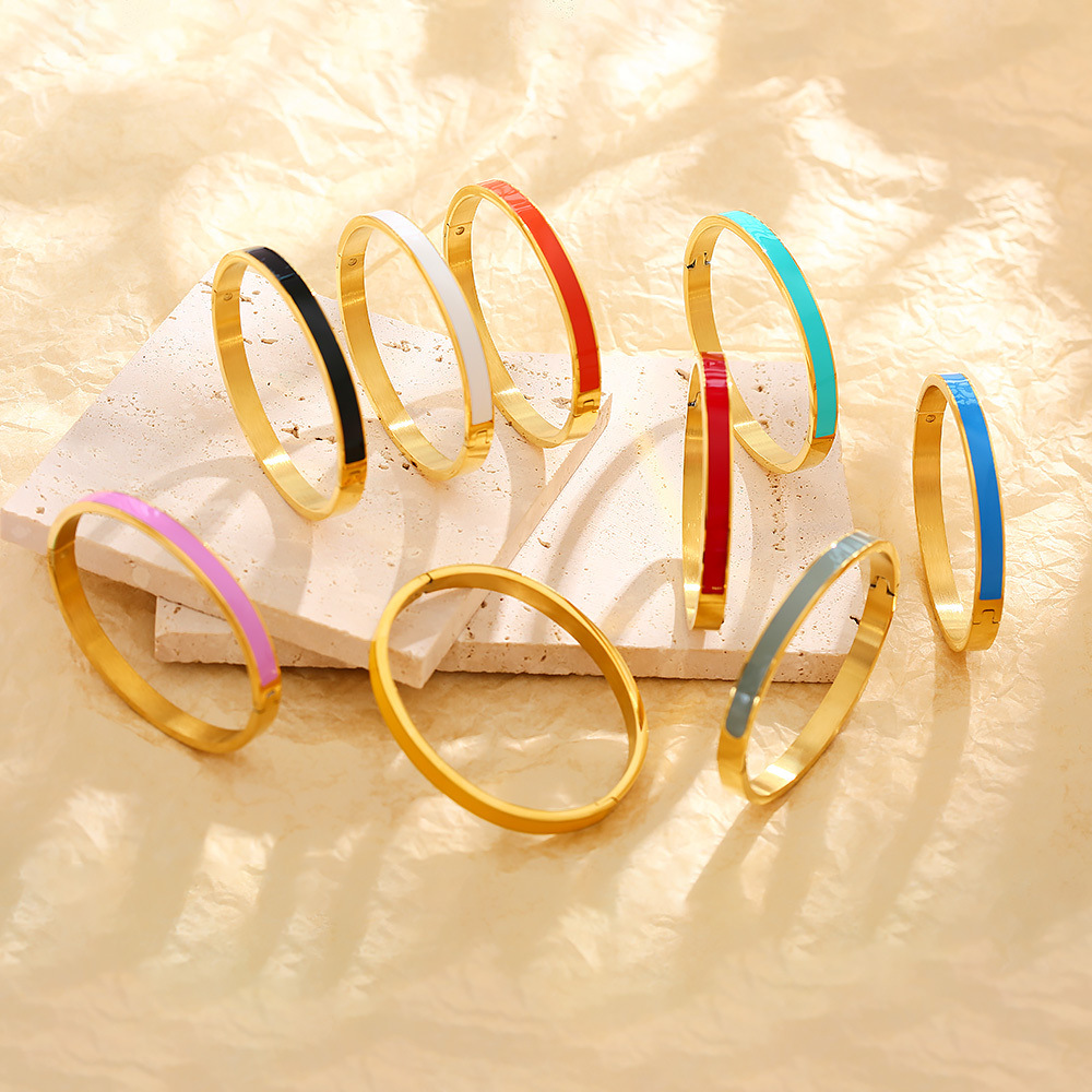 G & D Luxe Kleurrijke Oranje Enamel Bangles Armbanden Voor Vrouwen Party Bangles Originele Roestvrij Stalen Sieraden