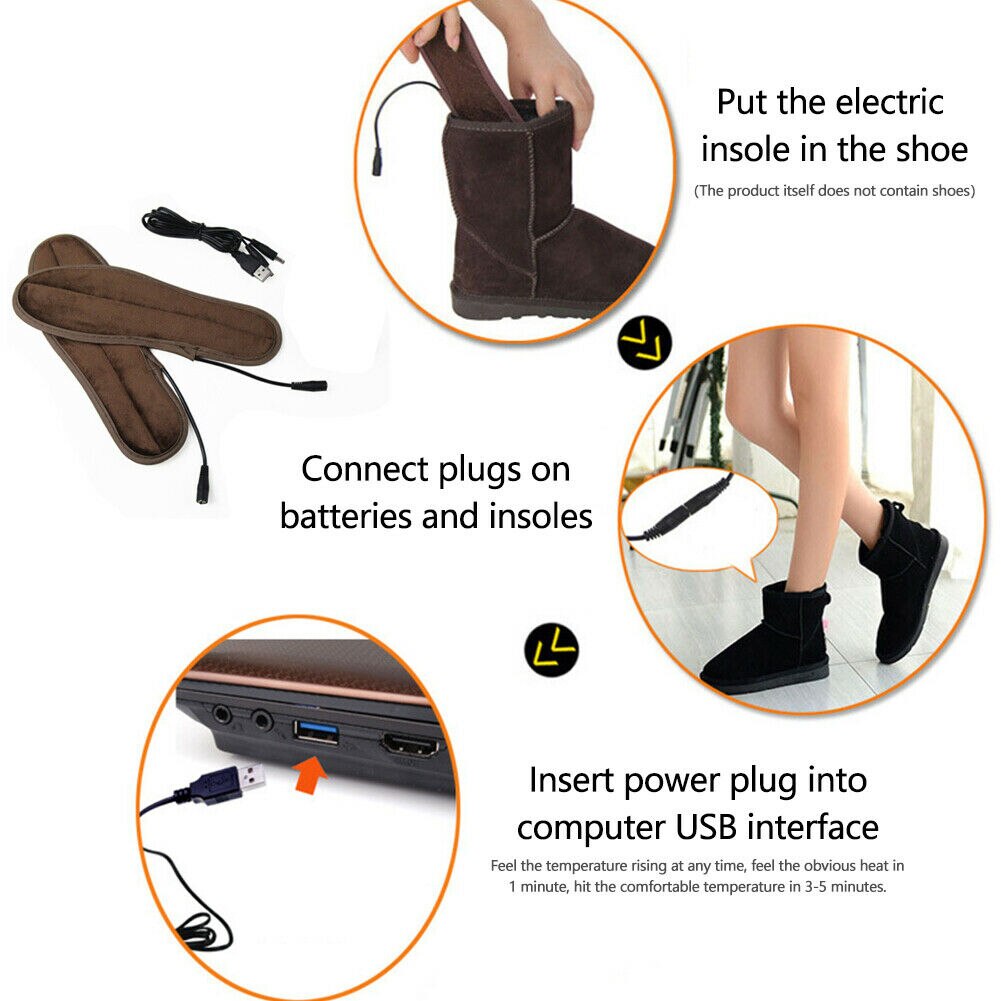 USB Heated Insoles Electric Pads Winter Foot Warmers Shoes Boot Heater Insoles Washable Warm Thermal Insoles Unisex Plantillas