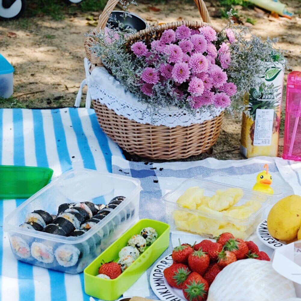 Grand panier de pique-nique en osier fait à la main avec poignée, panier de rangement à Double couvercle pour Camping pique-nique en osier tissé