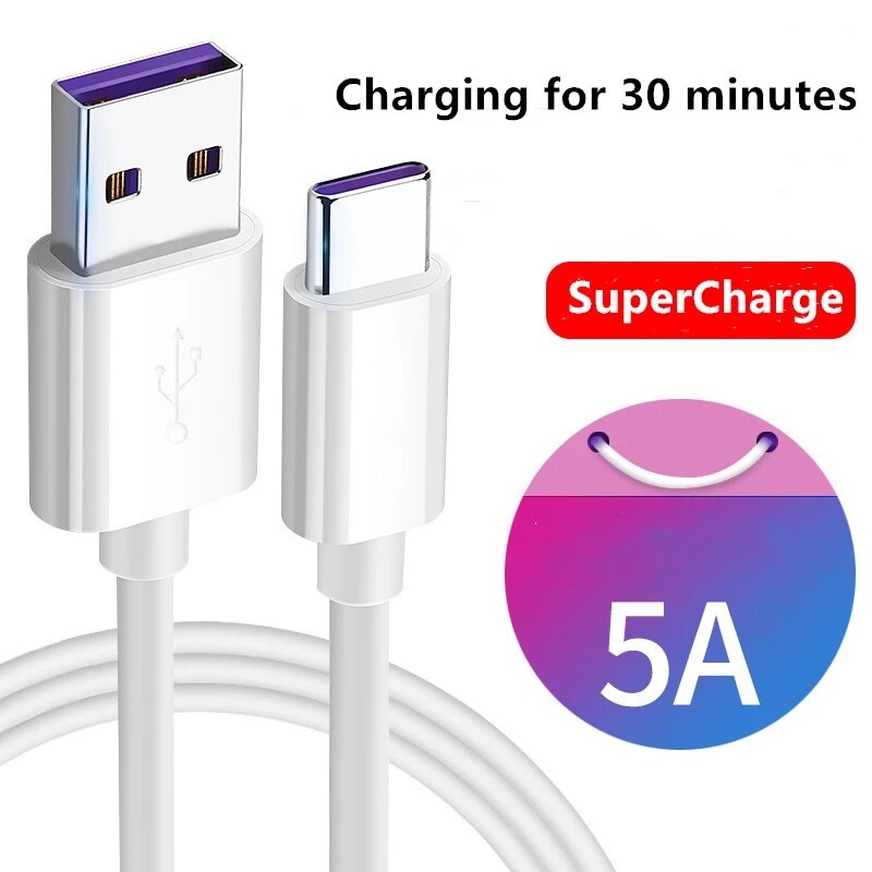 Type C Cables 5A Supercharge Fast Charging Cable For Huawei P30 P20 Mate 20 Pro Nova 5 4 3 USB C Cabo For Samsung A70 A50