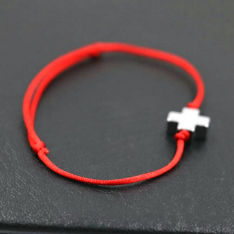 BPPCCR couleur argent petite croix Bracelets porte-bonheur corde rouge fil de ficelle chanceux Pulseras amoureux Mujer Masculino