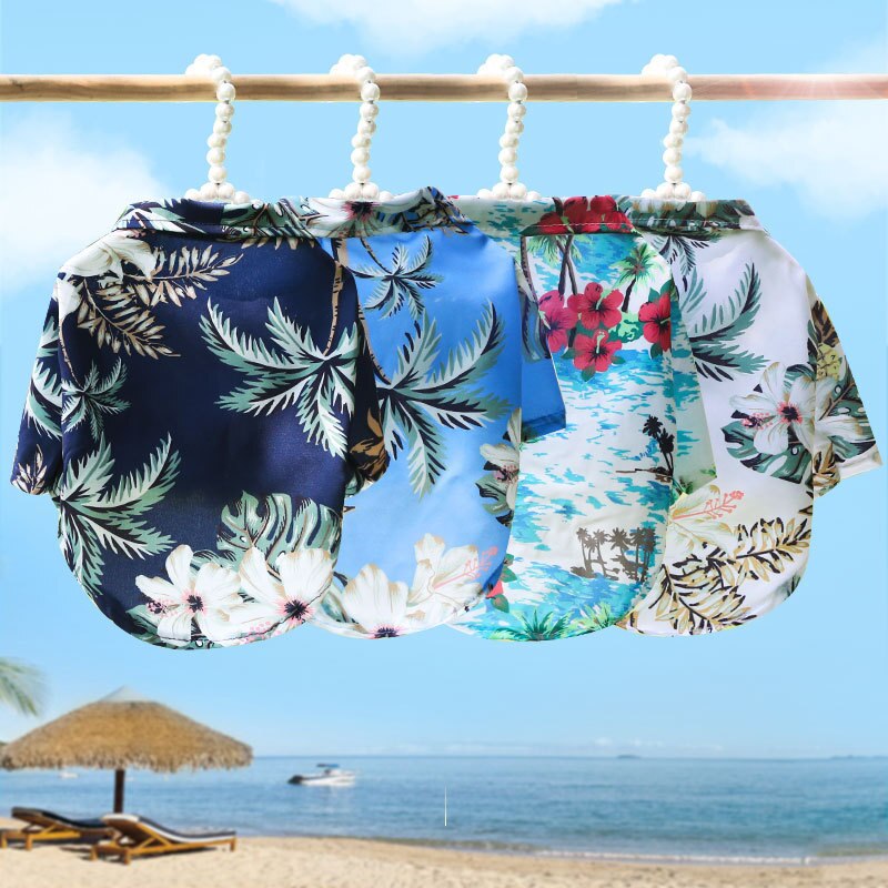 Summer Dog Clothes Coconut Tree Pineapple Flower Print Dog Cat Shirt Short Sleeve Beach Hawaiian Style Clothes For Pets