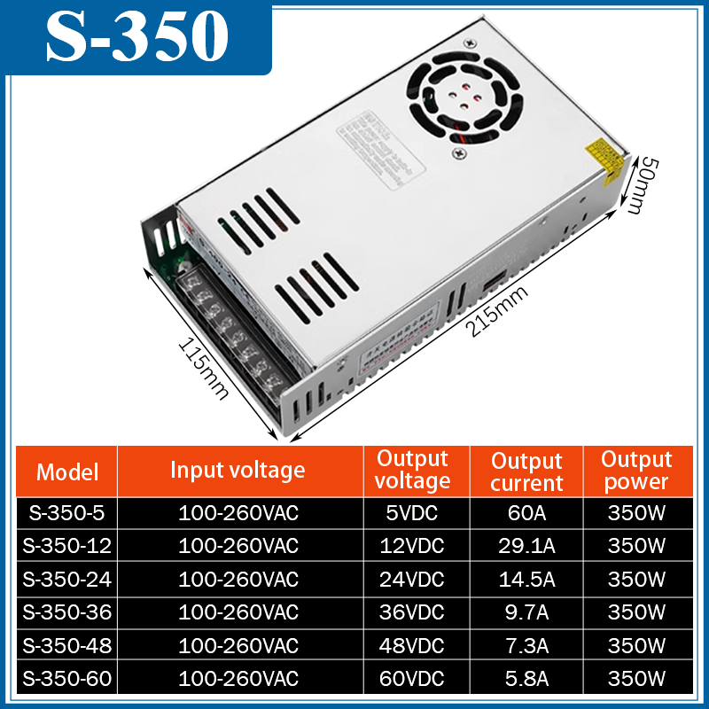 Switching Power Supply 220V AC to 24V/12V/36V DC 30A 1000W High Current Converter with Silent Cooling