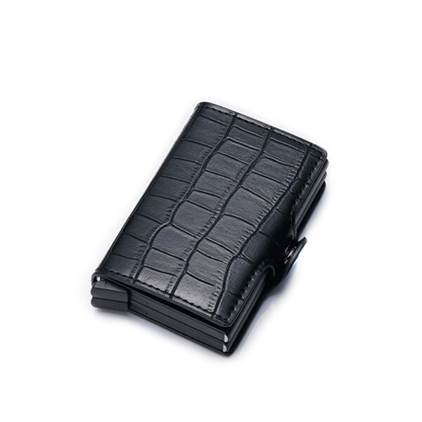 Zovyvol Functie Pu Lederen Card Case Mannen Wallet Credit Kaarthouder Bezoek Aluminium Dubbele Dozen Card Portemonnee Vrouwen: Black 1398
