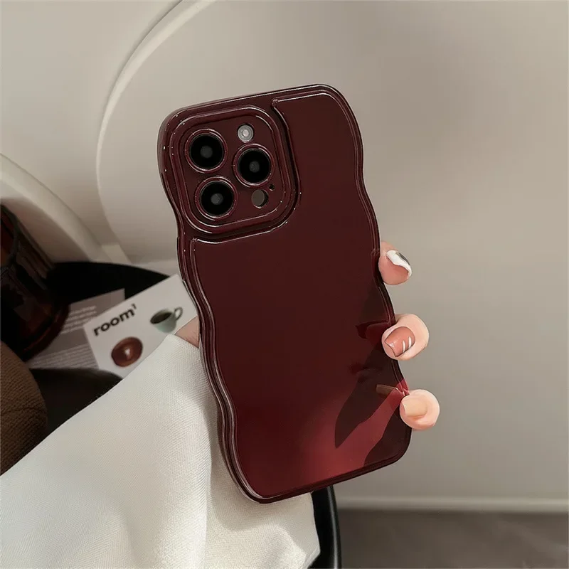 Coque de téléphone antichoc en TPU souple avec coussin d'air coréen, magnifique housse de protection, vin rouge, vague, iPhone 16,11, 12, 13, 14 Plus, 15 Pro Max