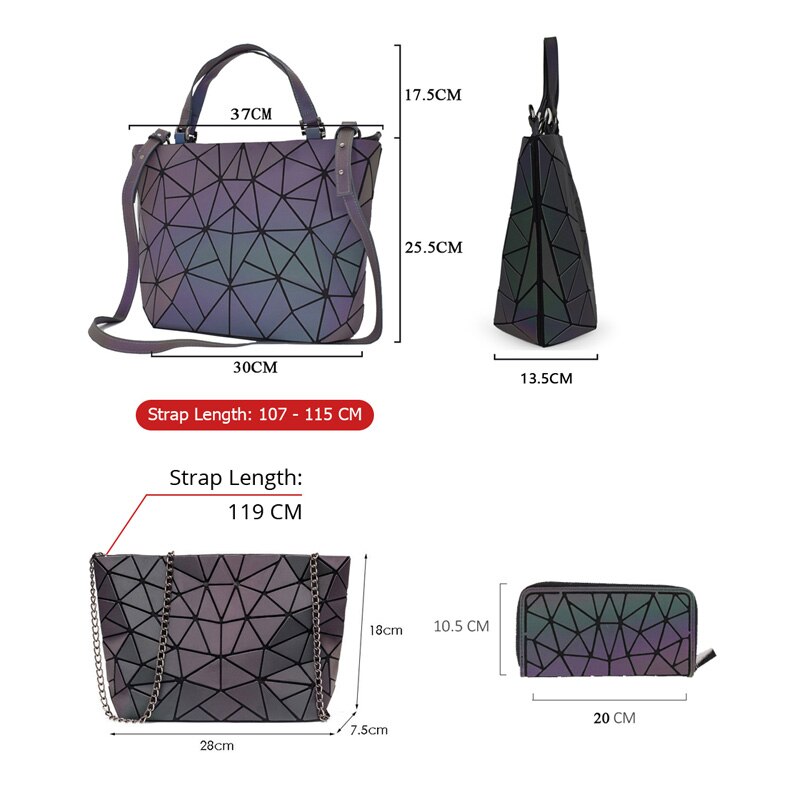 Vrouwen Handtassen 3 Pcs Tas Set Lichtgevende Crossbody Tassen Voor Vrouwen Portemonnee Geometrische Schoudertas Vrouwelijke Portemonnee En Handtas tote