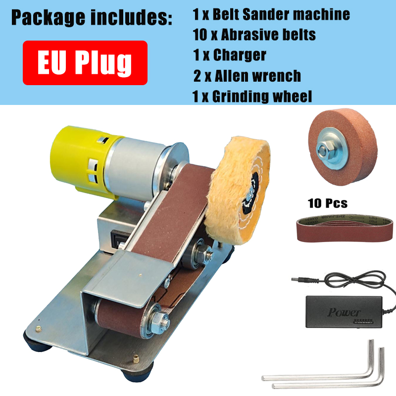 Mini Elektrische Bandschuurmachine Diy Polijsten Slijpmachine Randen Puntenslijper Cutter Multifunctionele Hout Molen 10Pcs Schuurband