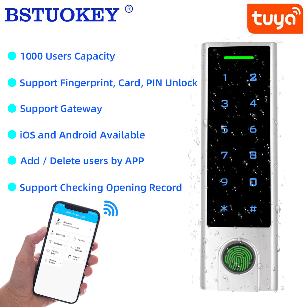 bluetooth Fingerprint TouchKey Access Controller Reader 1000 Users Tuya APP 125khz ID Card Keypad Door Password Access Control