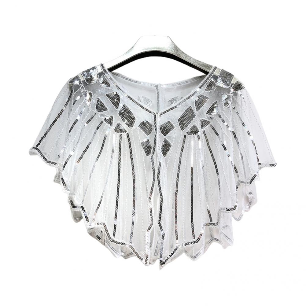 Scalloped High Beaded Sequin Short Top Women Cape See-through Women Shawl Decorative Women Accessories