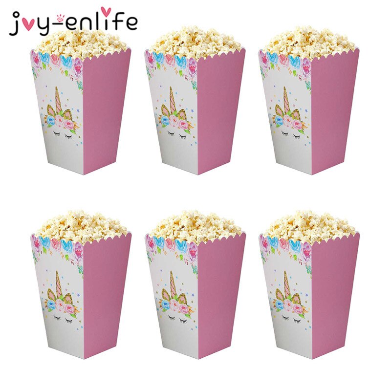 6 st unicorn party popcorn lådor diy födelsedagsfest dekor unicorn tema party popcorn väskor baby shower barn favoriter