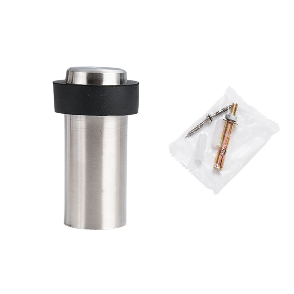 Door Stop Kit Premium Rubber Cylindrical Door Stopper in Silver Stainless Steel Noise Closing and Wall Protection