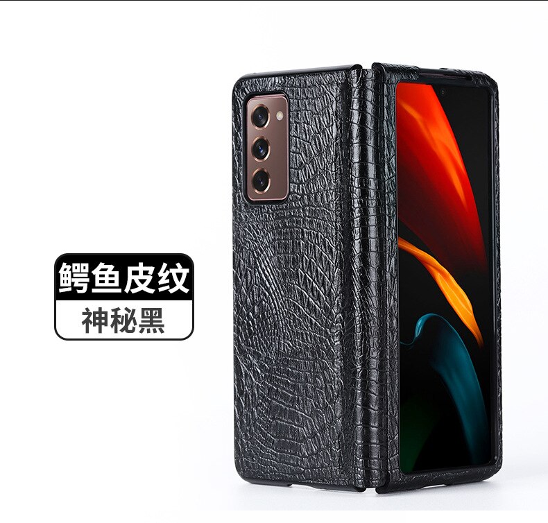 Luxuriöse handyhülle für samsung Galaxis z falten 2 w21 : ultradünne leder-klapphülle mit rundumschutz 2: Für Galaxis z falten 2 / Schwarz 2