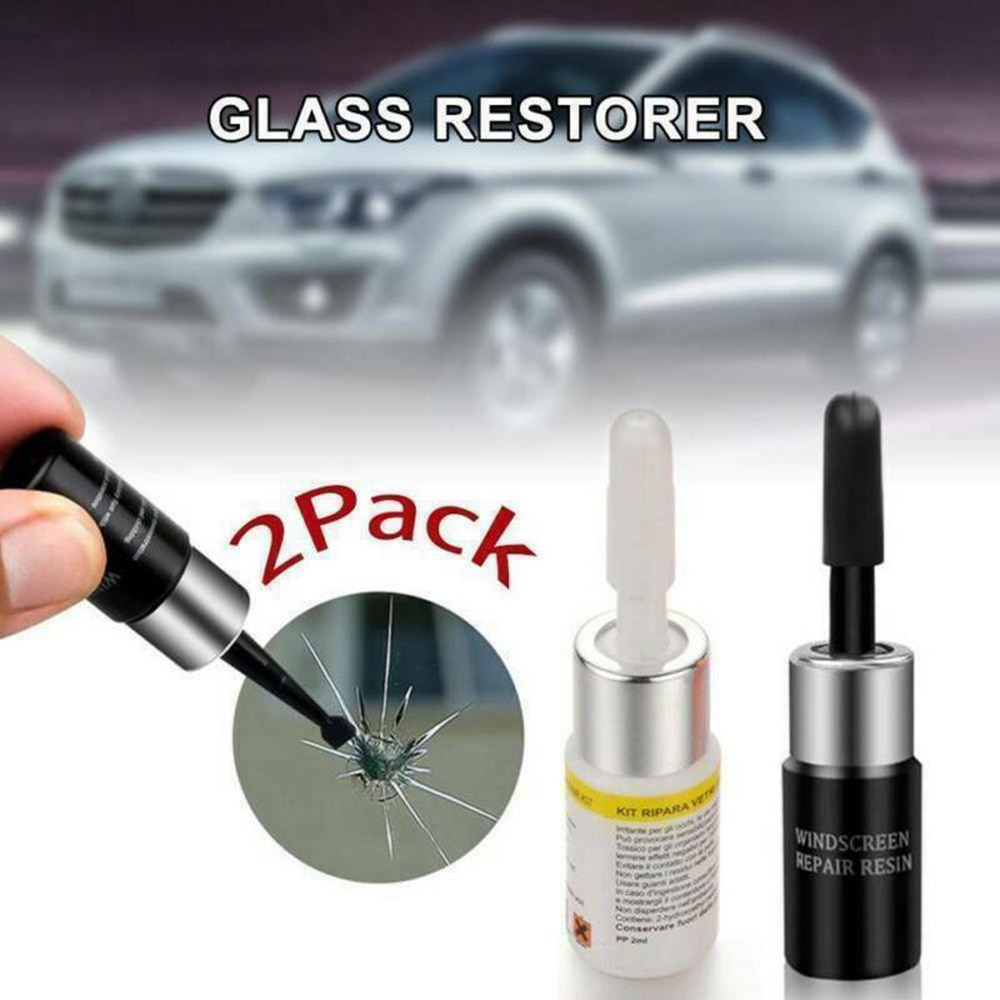 2 st bil fordonsglas reparationsvätska kit fönster spricka chip reparationsverktyg set