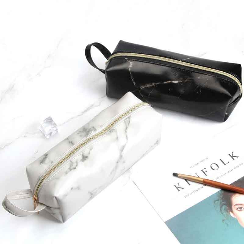 Prosty czarny skórzany piórnik o dużej pojemności marmurowy piórnik piórnik dla dzieci szkoła prezent biurowy papiernicze