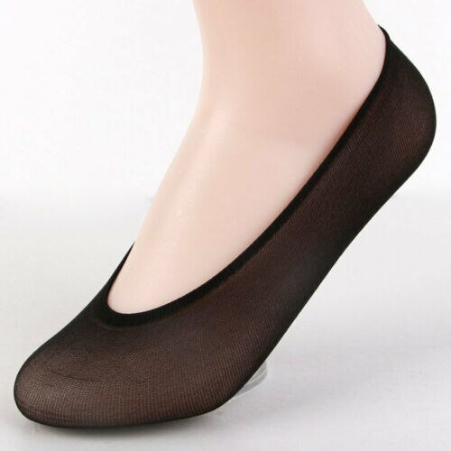 10 par usynlige tynde sok tøfler fodtøj sko liner træner ballerina kvinder no show peds low cut antiskid bund sokker: Sort