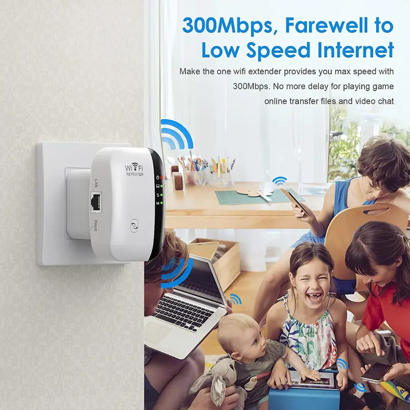 Amplificador de señal extensor WiFi de hasta 2640 pies cuadrados, repetidor de Internet inalámbrico, amplificador remoto con puerto Ethernet, configuración de 1 toque,