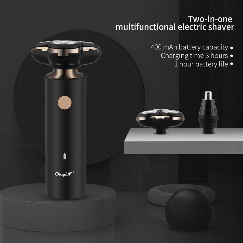 Rasoir électrique 4D pour hommes, 3 lames, lavable, tondeuse pour le nez, les cheveux, brosse de nettoyage du visage, Rechargeable par USB