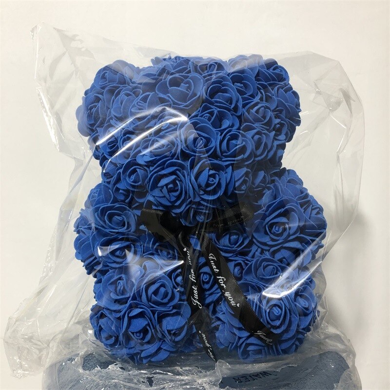 25cm Artificial Rose Teddy Bear Eternal Flower Bubble Bear Handmade Roses Bear Valentine's Day Wedding Bithday for Women: Navy blue