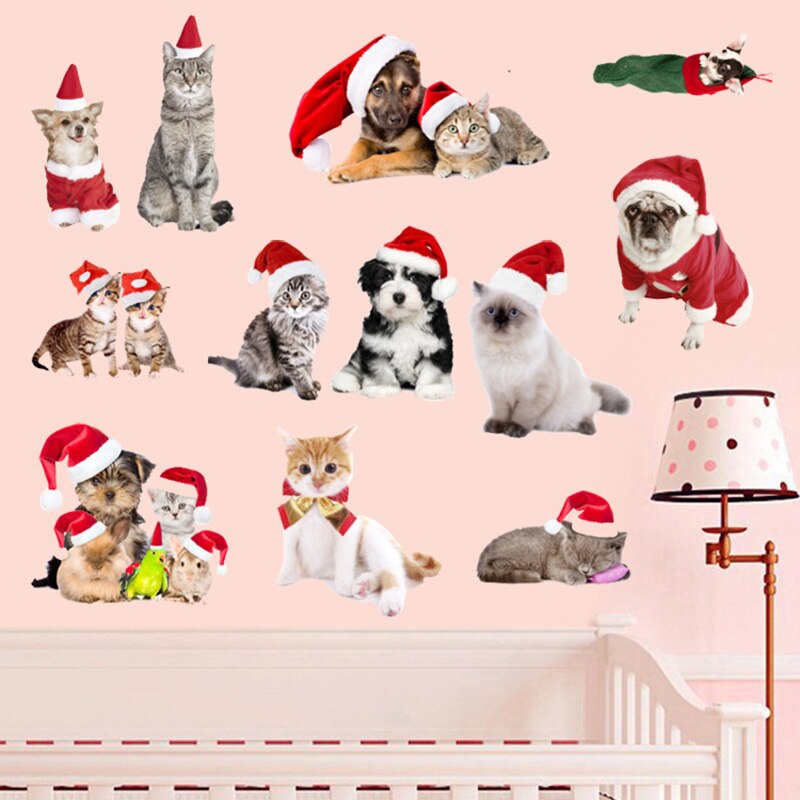 Kerst Katten Honden Muurstickers Kerst Decoratie Leuke Dieren Muurstickers Voor Kinderkamer Slaapkamer Nursery Muurstickers