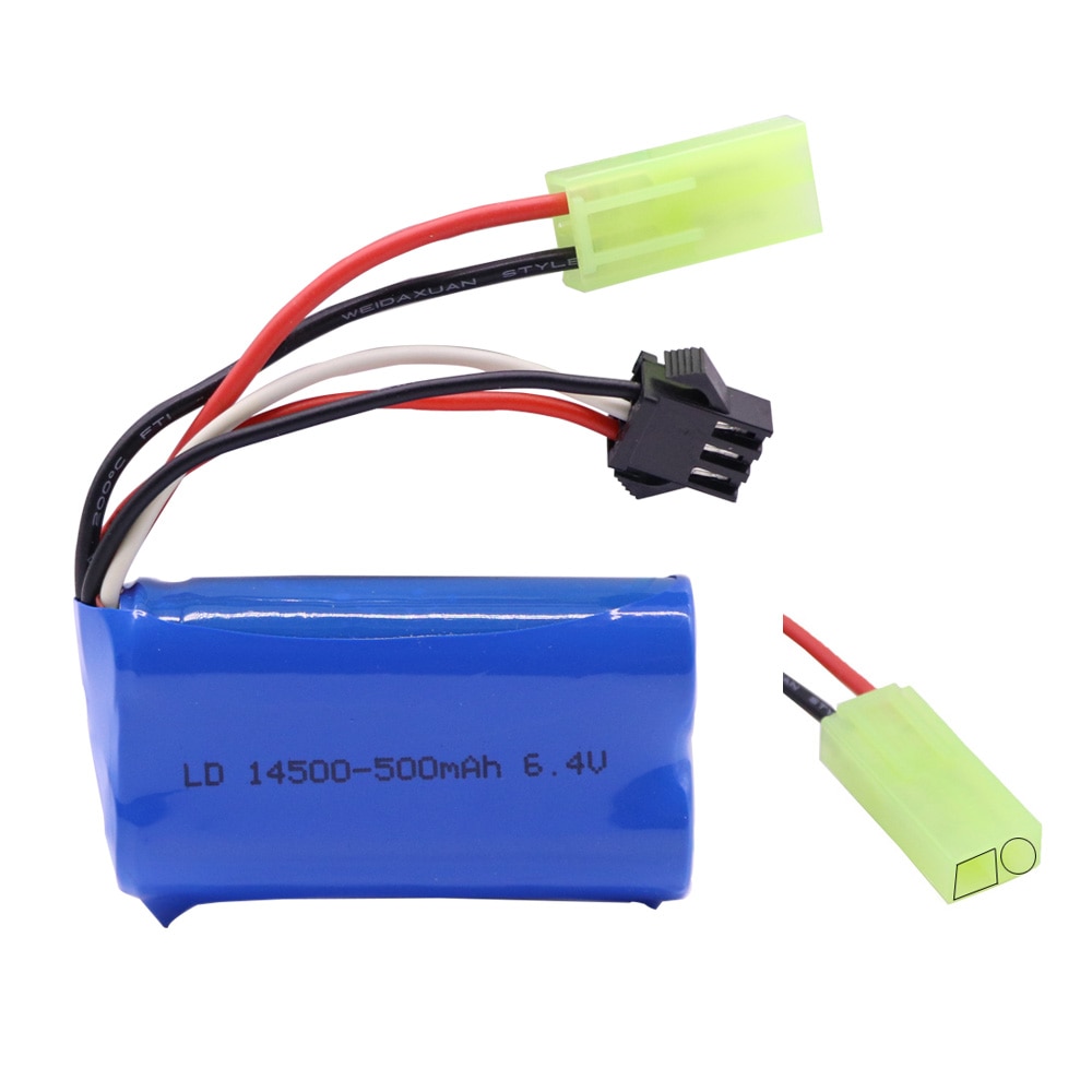 14500 500mah 6.4 v li-ion bateria com carregador usb para wltoys 18401/18402 rc veículo fora de estrada 6.4 v para rc brinquedos carros turcks barco