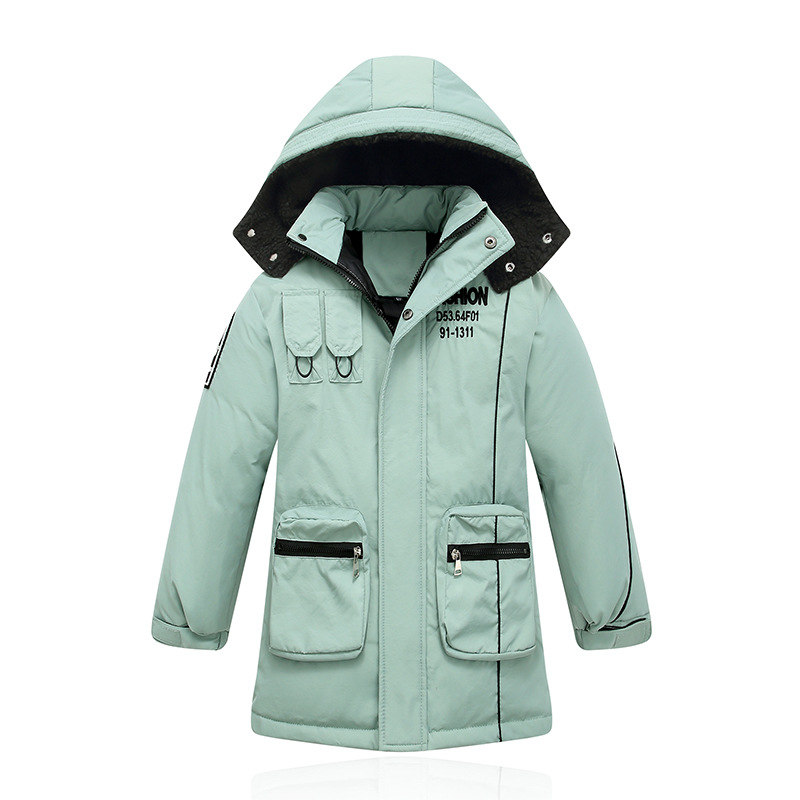 Traje de neve para crianças, jaqueta de neve fashion com zíper e bolso, casaco aquecido para crianças de 4 a 12 anos de idade: LIGHT GREEN / 140(135CM)