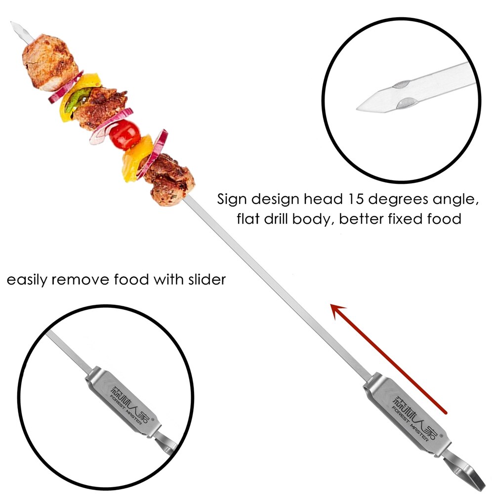 Barbecue Skewers,13" Stainless Steel BBQ Kabob Sticks,Heat Resistant Barbecue Stick Grilling Cooking Sticks with Removal Slider