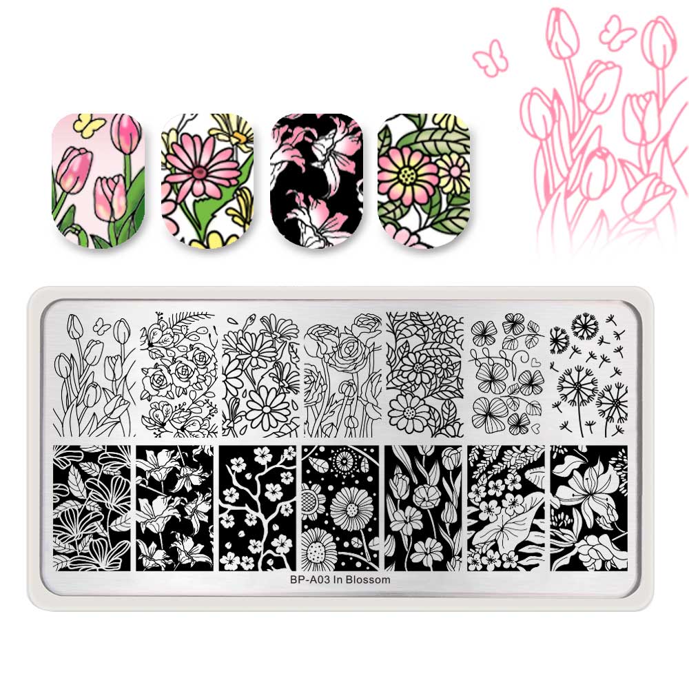 Geboren Pretty Stamping Plates Kit Xmas Bloemen Rvs Nail Art Stencil Nail Stempel Template Nail Accessoires 5 Stks/set: BP-A03