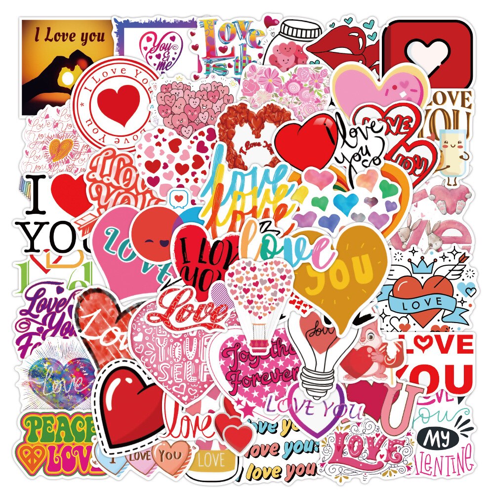 50 Stuks I Love U Valentijnsdag Stickers Cadeau Voor Liefhebbers Om Diy Gitaar Motorfiets Skateboard Auto Laptop Koelkast decal Sticker