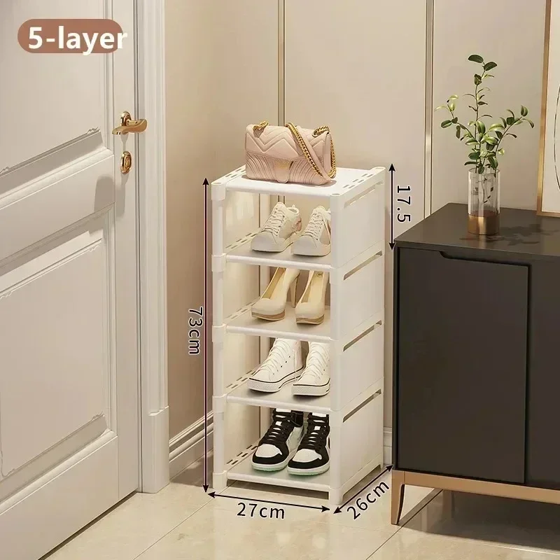 Entrance Shoe Rack Multiple Layers Stackable Footwear Organizer Rack Space Saving Wall Corner Shoe Cabinets Simple Shoes Shelf: Dark Khaki