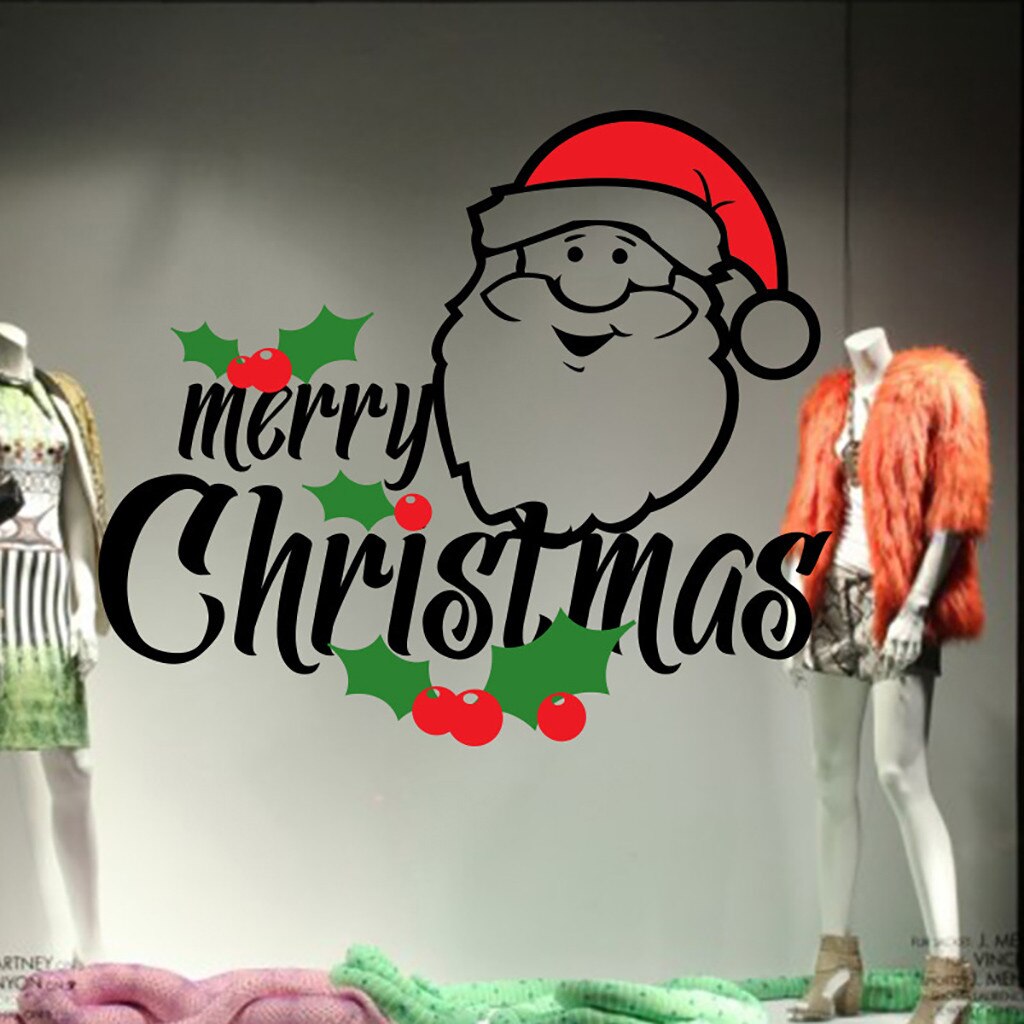 Merry Christmas Window Wall Decal Waterproof Blessing Christmas Tree DIY Window Sticker Christmas Decoration for Family#w