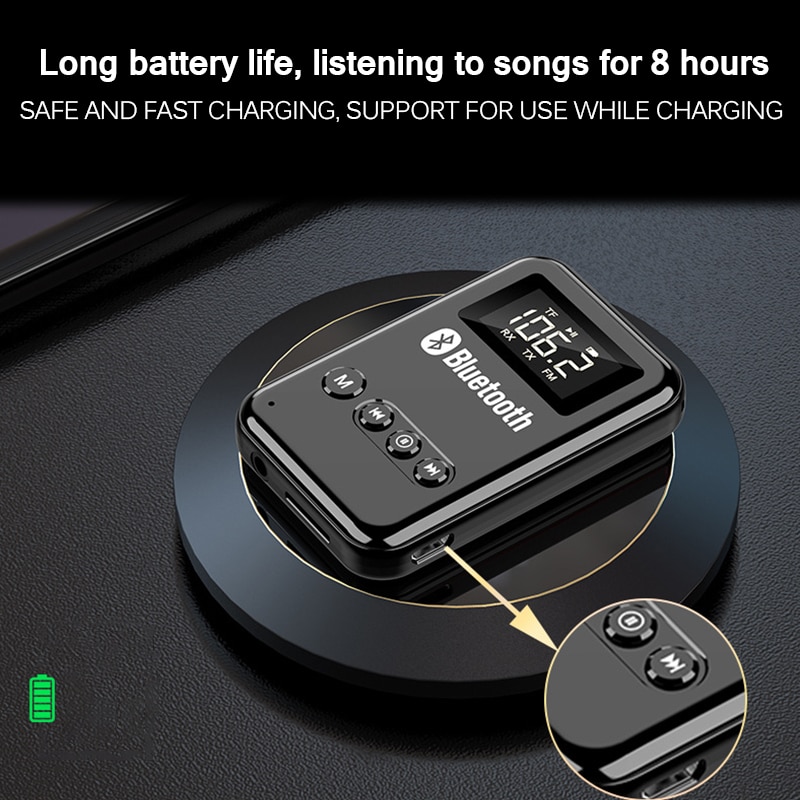 Universele Bluetooth 5.0 Ontvanger Zender Stereo Muziek Auto Fm-zender Hoofdtelefoon Luidsprekers Adapter Ondersteunen Tf Card