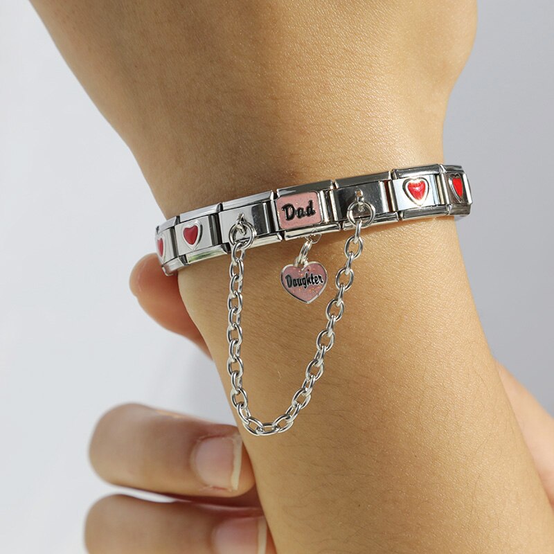 Hapiship Nieuw Mamma Papa Moeder Dochter Zon Italiaanse Links Charm Fit 9Mm Armband Rvs Sieraden Diy Maken DJ096