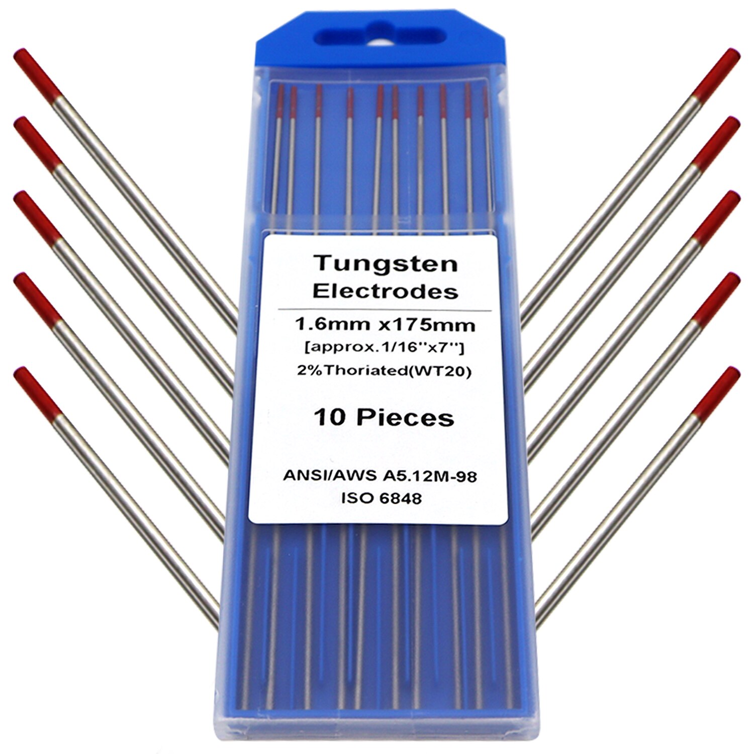 Soldadura TIG, electrodos de tungsteno 2% toriados (rojo, WT20), 10 paquetes, 2,4mm (3/32 &quot;)