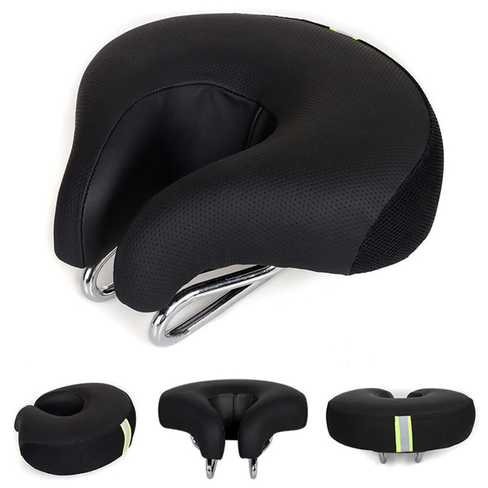 Sillín de bicicleta sin ruido, asiento de 5cm de espesor, súper suave y grueso, absorción de impacto, cómodo, con tiras reflectantes: Black
