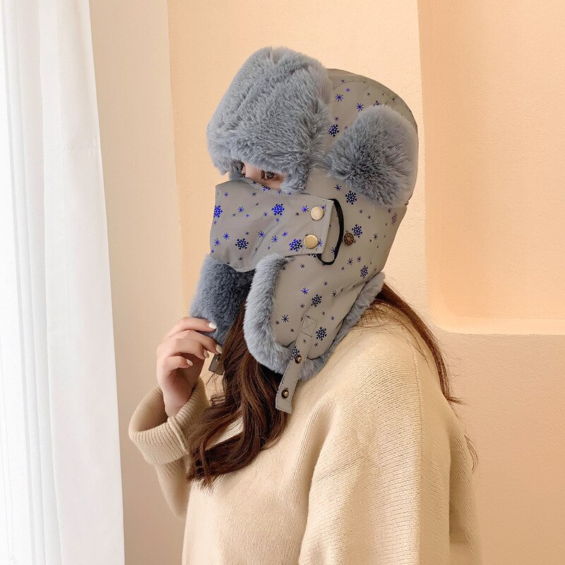 Gorros térmicos de estilo aviador para invierno para hombre y mujer, protección para las orejas, a prueba de viento, gorro de esquí de terciopelo grueso, de algodón cálido para nieve: D
