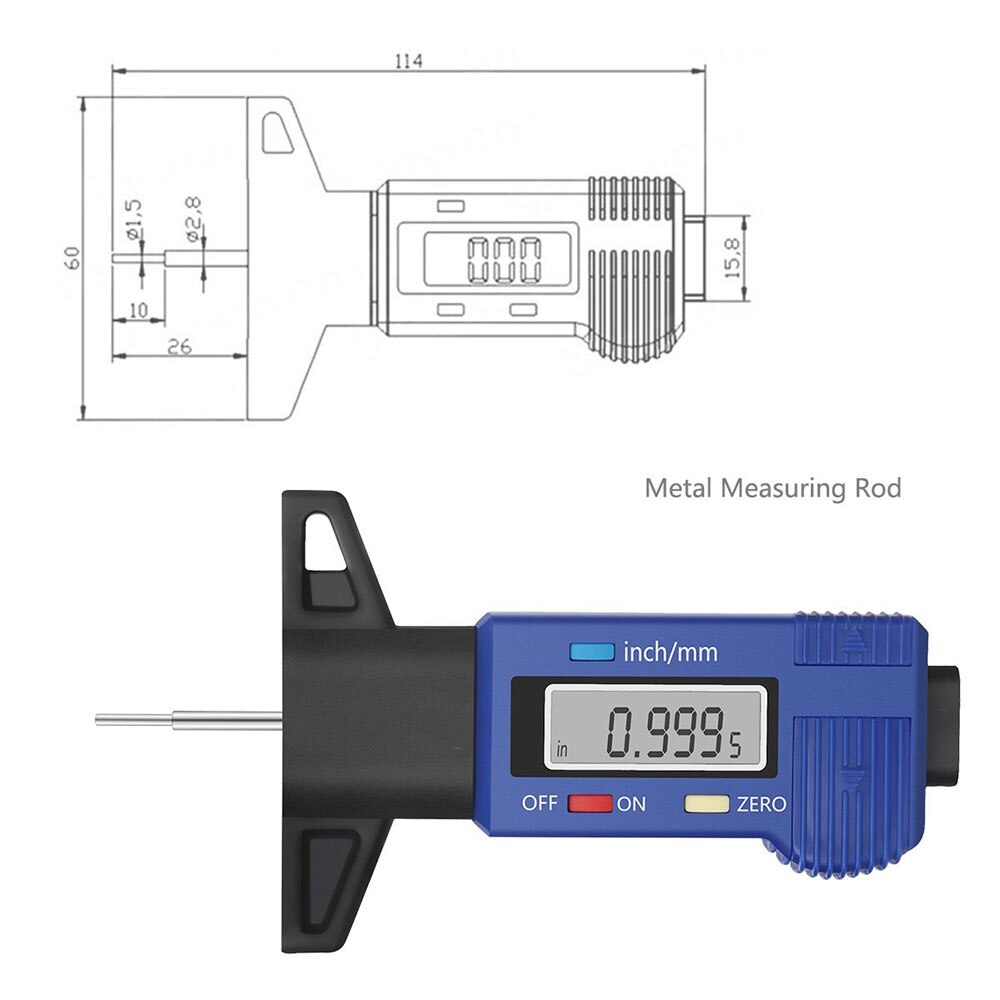 Digital Tire Tread Depth Gauge Meter Measurer for Cars Trucks and SUV 0-25.4mm