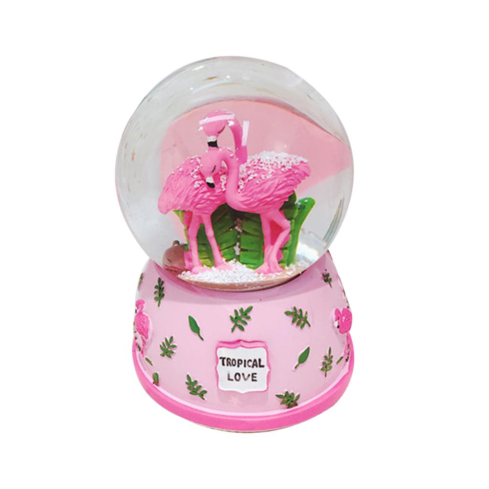 Roze Flamingo 3D Sneeuw Kristallen Bol Muziekdoos Glas Glitter 3X5 Inch Beste Cadeau Voor Vriendin Baby Meisjes home Decor