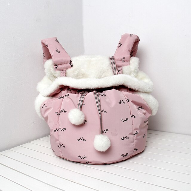 Pet Dog Carrier Bag Cute Carriers Bags Front Hanging Chest Pack Semi-Closed Shoulder Backpack Winter Outdoor Cat Puppy Backpack: Pink