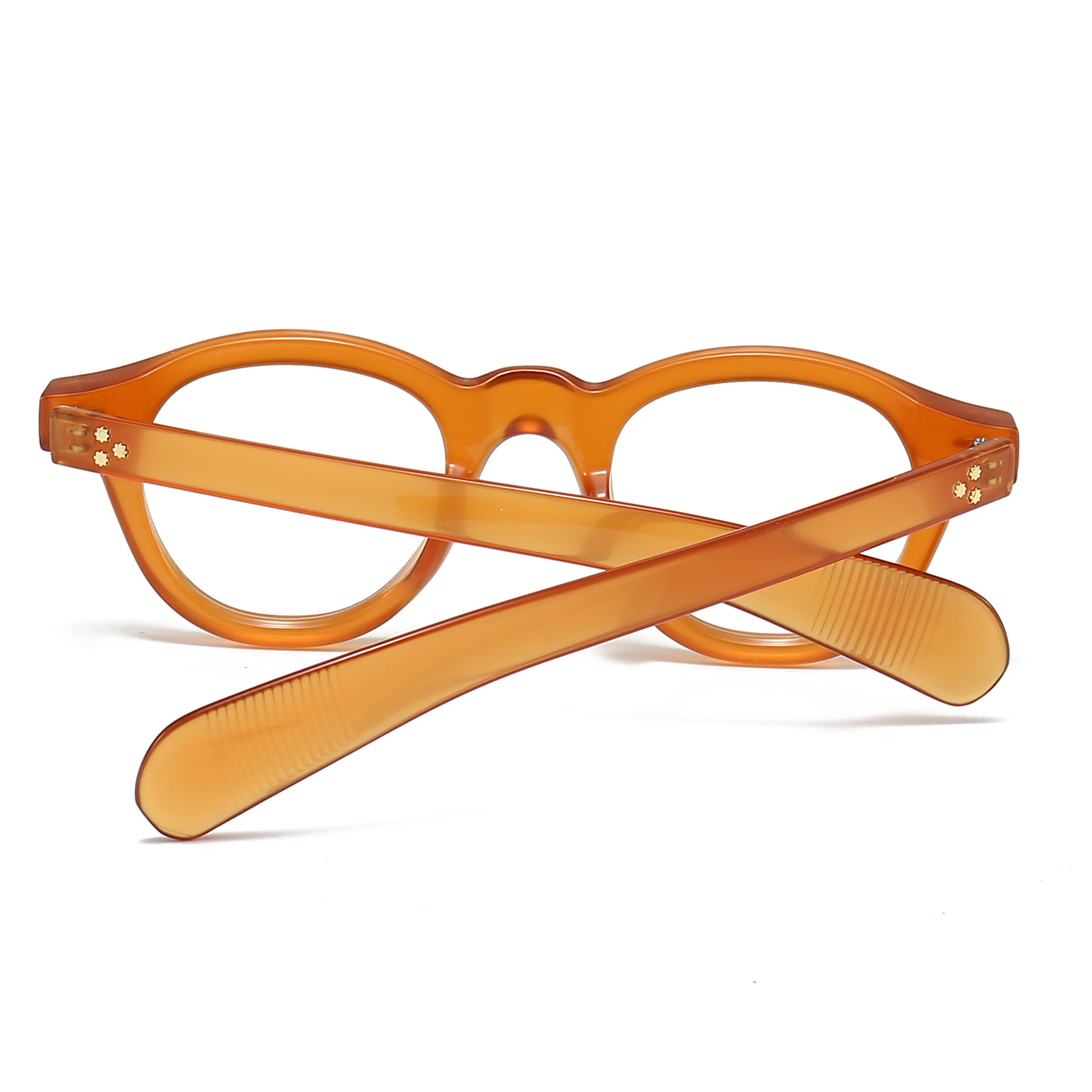 JNPCXI Anti-Blu-Ray Runde Frauen Gläser Rahmen Retro Sonnenbrille Nieten Dekoration Optische Männer Orange Brillen Rahmen