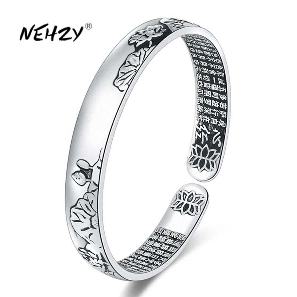 NEHZY S999 timbro argento nuova donna gioielli di moda di alta qualità nero fiore di loto argento tailandese retrò semplice braccialetto aperto