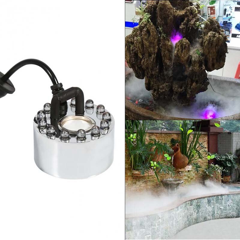 24V Color Changing Ultrasonic Mist Maker Fogger Water Fountain Pond Atomizer Air Humidifier 12 LED with Adapter