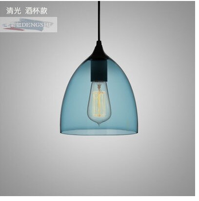 LOFT eenvoudige Industrie E27 Enkele Kop Led Hanglamp Crystal Blauw Glas Koffie Bar Restaurant Woonkamer Opknoping Verlichting: 2