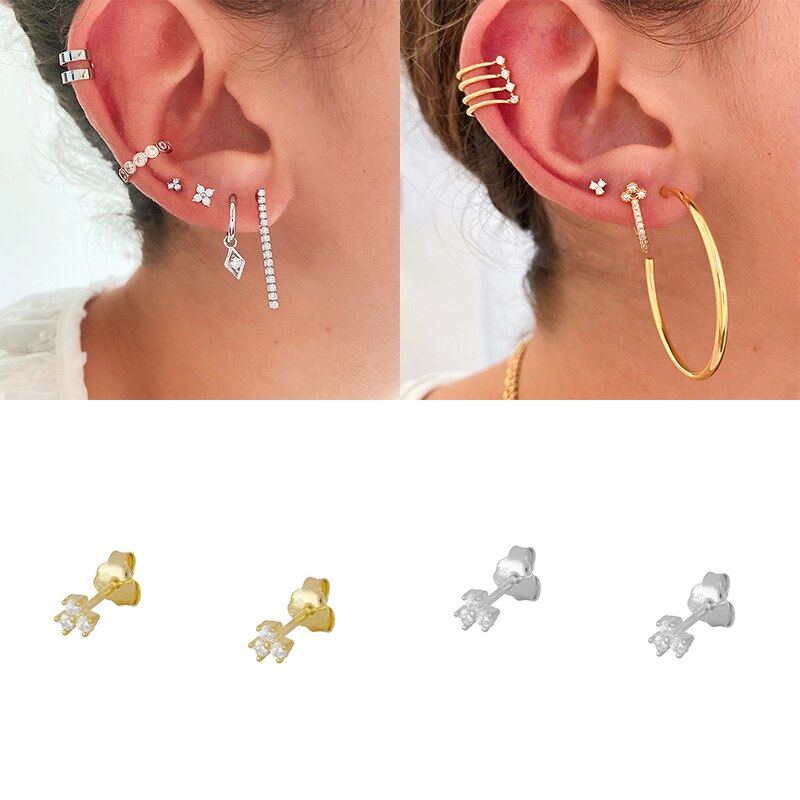 Mini pendientes pequeños de plata fina para mujer, 2 uds., 925, pendientes tipo botón de plata fina, joyería fina, pendientes para chica, de cumpleaños y boda