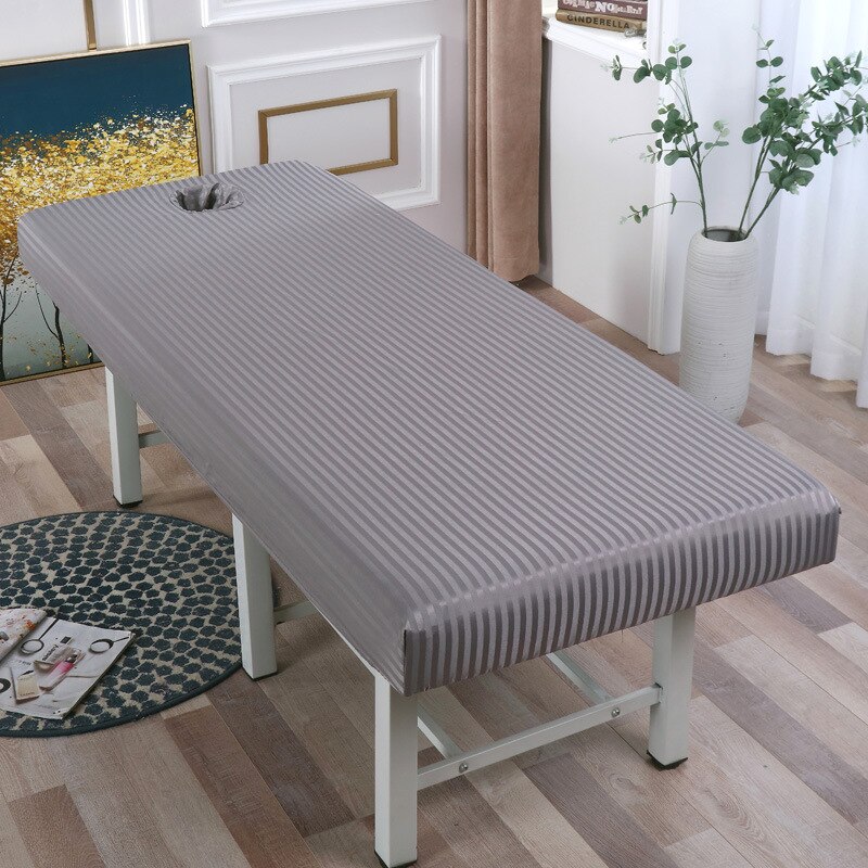 Gestreepte Massage Tafel Bed Hoeslaken Elastische Volledige Cover Rubber Band Massage Spa Bed Cover Met Gezicht Gat 4 maten: 190x70 / Light Grey