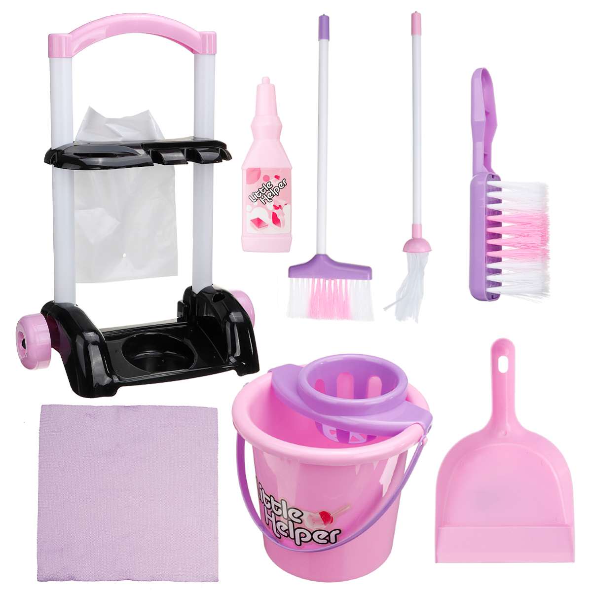 Children Kids Pretend Play Housekeeping Toys Simulation Cleaning Tools Kit Sweeping Mop Brush Trolley Cleaning Toys Set: 66732