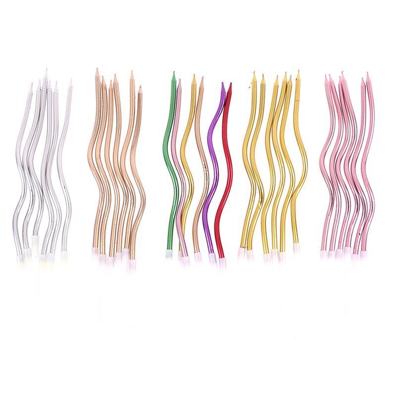 6Pcs/box Threaded Candle Curved Cake Candle Long Curving Cake Safe Flames Kids Birthday Cake Romantic Decorations 1box